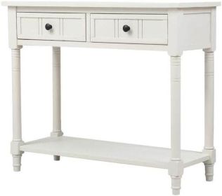 Series Console Table Traditional Design with Two Drawers and Bottom Shelf (Ivory White)