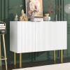 Modern Simple & Luxury Style Sideboard Particle Board & MDF Board Cabinet with Gold Metal Legs & Handles, Adjustable Shelves for Living Room