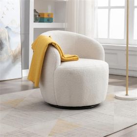 Teddy Fabric Swivel Armchair Barrel Chair With Black Powder Coating Metal Ring,Ivory White