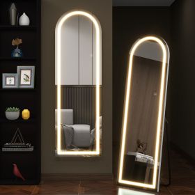 LED aluminum alloy frameless right angled arched silver full-length mirror with stand 63 * 20 * 1 inch Bathroom Vanity Mirror for Bedroom Entryway