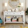 Classic Retro Style Console Table with Three Top Drawers and Open Style Bottom Shelf, Easy Assembly (Antique White)