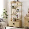 Rattan bookshelf 7 tiers Bookcases Storage Rack with cabinet for Living Room Home Office, Natural, 39.4'' W x 13.8'' D x 75.6'' H.