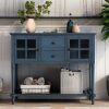 Sideboard Console Table with Bottom Shelf, Farmhouse Wood/Glass Buffet Storage Cabinet Living Room (Antique Navy)