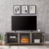 Modern Farmhouse 2-Door Glass Windowpane 70" Fireplace TV Stand for 80" TVs - Grey Wash