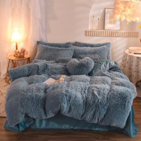 Luxury Thick Fleece Duvet Cover Queen King Winter Warm Bed Quilt Cover Pillowcase Fluffy Plush Shaggy Bedclothes Bedding Set Winter Body Keep Warm (Option: Light Blue-2.0M)