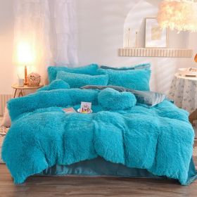 Luxury Thick Fleece Duvet Cover Queen King Winter Warm Bed Quilt Cover Pillowcase Fluffy Plush Shaggy Bedclothes Bedding Set Winter Body Keep Warm (Option: Blue-1.5m bed sheet)