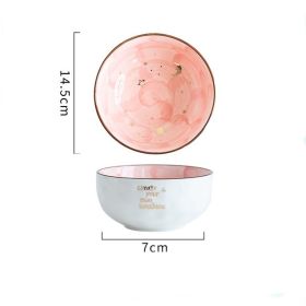 Ceramic Breakfast Salad Bowl With Cute Eating Bowl (Color: PINK)