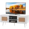 VEVOR Rattan TV Stand, Boho TV Cabinet for 55 inch TV, Mid Century Modern TV Stand, Rattan TV Console with Adjustable Shelfs for Living Room