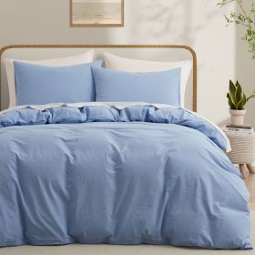 100% Washed Cotton Duvet Cover Set, Durable Fade-Resistant Natural Bedding Set (No Comforter) (Color: Light Blue, size: King)