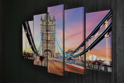 Tower bridge Motion 5 Split Panel Canvas (Type: Standard Framed Canvas Print (Split-Panel), size: 64" x 32" / 162cm x 85cm (Approx))