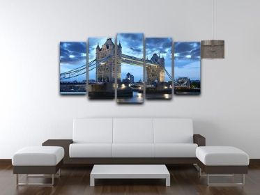 Tower Bridge in the evening 5 Split Panel Canvas (Type: Standard Framed Canvas Print (Split-Panel), size: 84" x 40" / 214cm x 100cm (Approx))