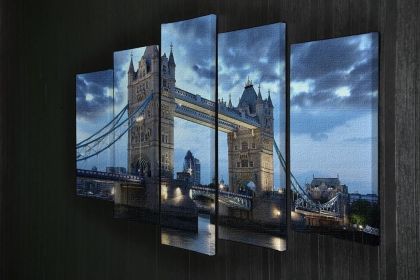 Tower Bridge in the evening 5 Split Panel Canvas (Type: Standard Framed Canvas Print (Split-Panel), size: 64" x 32" / 162cm x 85cm (Approx))