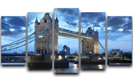 Tower Bridge in the evening 5 Split Panel Canvas (Type: Standard Framed Canvas Print (Split-Panel), size: 44" x 24" / 115cm x 65cm (Approx))