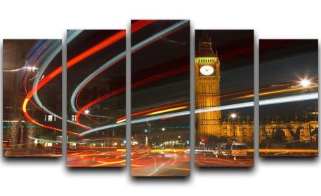 Traffic in night London 5 Split Panel Canvas (Type: Standard Framed Canvas Print (Split-Panel), size: 44" x 24" / 115cm x 65cm (Approx))