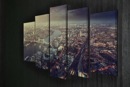 Tower Bridge in sunset time 5 Split Panel Canvas (Type: Standard Framed Canvas Print (Split-Panel), size: 64" x 32" / 162cm x 85cm (Approx))