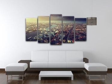 Tower Bridge in sunset time 5 Split Panel Canvas (Type: Standard Framed Canvas Print (Split-Panel), size: 84" x 40" / 214cm x 100cm (Approx))