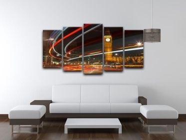 Traffic in night London 5 Split Panel Canvas (Type: Standard Framed Canvas Print (Split-Panel), size: 84" x 40" / 214cm x 100cm (Approx))