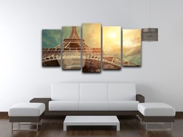 The Eiffel tower under sun light 5 Split Panel Canvas (Type: Standard Framed Canvas Print (Split-Panel), size: 84" x 40" / 214cm x 100cm (Approx))