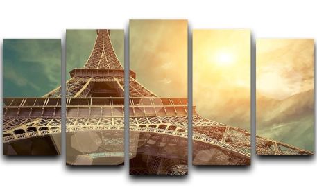 The Eiffel tower under sun light 5 Split Panel Canvas (Type: Standard Framed Canvas Print (Split-Panel), size: 44" x 24" / 115cm x 65cm (Approx))