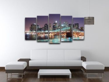 Manhattan skyline with skyscrapers over Hudson River 5 Split Panel Canvas (Type: Standard Framed Canvas Print (Split-Panel), size: 84" x 40" / 214cm x 100cm (Approx))