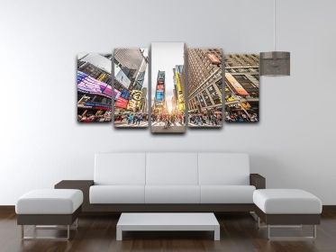 Times Square at sunset 5 Split Panel Canvas (Type: Standard Framed Canvas Print (Split-Panel), size: 84" x 40" / 214cm x 100cm (Approx))