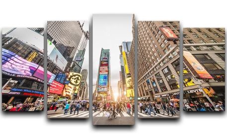 Times Square at sunset 5 Split Panel Canvas (Type: Standard Framed Canvas Print (Split-Panel), size: 44" x 24" / 115cm x 65cm (Approx))