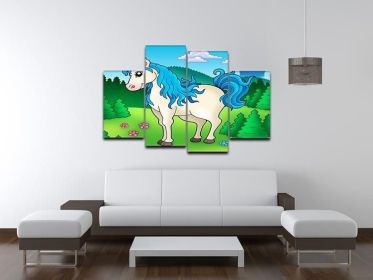 Cute unicorn in forest 4 Split Panel Canvas (Type: Standard Framed Canvas Print (Split-Panel), size: 67" x 44" / 170cm x 115cm (Approx))