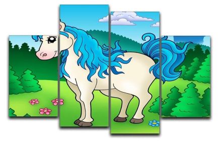 Cute unicorn in forest 4 Split Panel Canvas (Type: Standard Framed Canvas Print (Split-Panel), size: 35" x 22" / 89cm x 56cm (Approx))