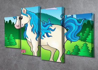 Cute unicorn in forest 4 Split Panel Canvas (Type: Standard Framed Canvas Print (Split-Panel), size: 51" x 35" / 130cm x 89cm (Approx))