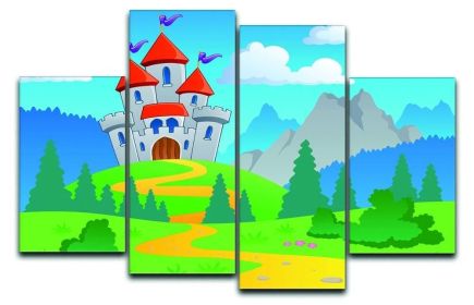 Castle theme landscap 4 Split Panel Canvas (Type: Standard Framed Canvas Print (Split-Panel), size: 35" x 22" / 89cm x 56cm (Approx))