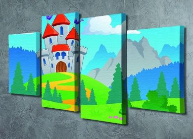 Castle theme landscap 4 Split Panel Canvas (Type: Standard Framed Canvas Print (Split-Panel), size: 51" x 35" / 130cm x 89cm (Approx))