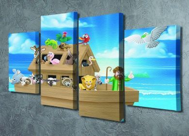 Cartoon childrens illustration of the Christian Bible story of Noah 4 Split Panel Canvas (Type: Standard Framed Canvas Print (Split-Panel), size: 51" x 35" / 130cm x 89cm (Approx))