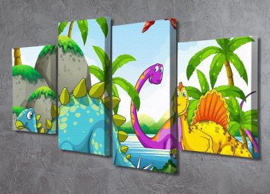 Dinosaurs living in the jungle 4 Split Panel Canvas (Type: Standard Framed Canvas Print (Split-Panel), size: 51" x 35" / 130cm x 89cm (Approx))