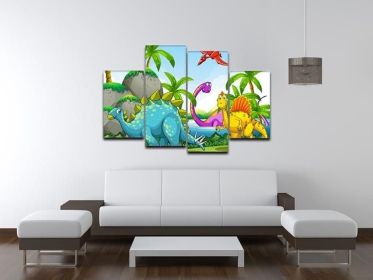 Dinosaurs living in the jungle 4 Split Panel Canvas (Type: Standard Framed Canvas Print (Split-Panel), size: 67" x 44" / 170cm x 115cm (Approx))