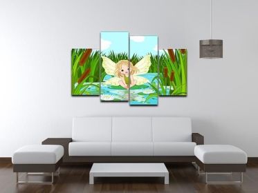 cute fairy sitting in leaf of lily 4 Split Panel Canvas (Type: Standard Framed Canvas Print (Split-Panel), size: 67" x 44" / 170cm x 115cm (Approx))