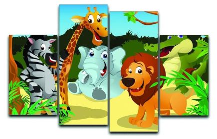 group of wild African animals in the jungle 4 Split Panel Canvas (Type: Standard Framed Canvas Print (Split-Panel), size: 35" x 22" / 89cm x 56cm (Approx))