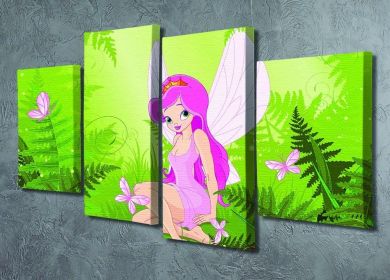 cute fairy into magic forest 4 Split Panel Canvas (Type: Standard Framed Canvas Print (Split-Panel), size: 51" x 35" / 130cm x 89cm (Approx))