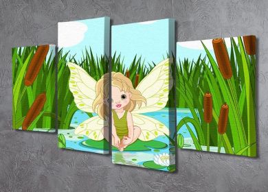 cute fairy sitting in leaf of lily 4 Split Panel Canvas (Type: Standard Framed Canvas Print (Split-Panel), size: 51" x 35" / 130cm x 89cm (Approx))