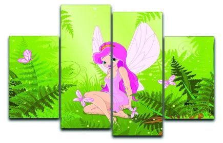 cute fairy into magic forest 4 Split Panel Canvas (Type: Standard Framed Canvas Print (Split-Panel), size: 35" x 22" / 89cm x 56cm (Approx))