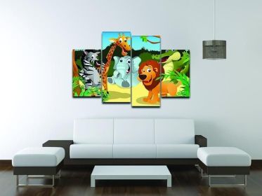 group of wild African animals in the jungle 4 Split Panel Canvas (Type: Standard Framed Canvas Print (Split-Panel), size: 67" x 44" / 170cm x 115cm (Approx))