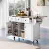 Kitchen Cart with Rubber wood Drop-Leaf Countertop ,Cabinet door internal storage racks