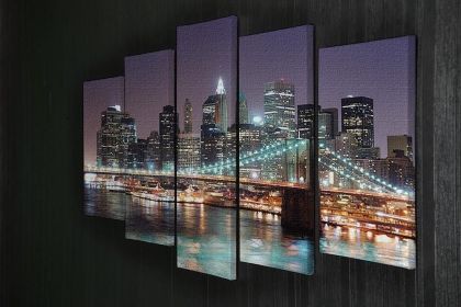 Manhattan skyline with skyscrapers over Hudson River 5 Split Panel Canvas (Type: Standard Framed Canvas Print (Split-Panel), size: 64" x 32" / 162cm x 85cm (Approx))