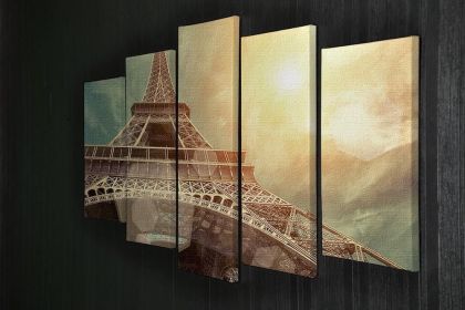 The Eiffel tower under sun light 5 Split Panel Canvas (Type: Standard Framed Canvas Print (Split-Panel), size: 64" x 32" / 162cm x 85cm (Approx))